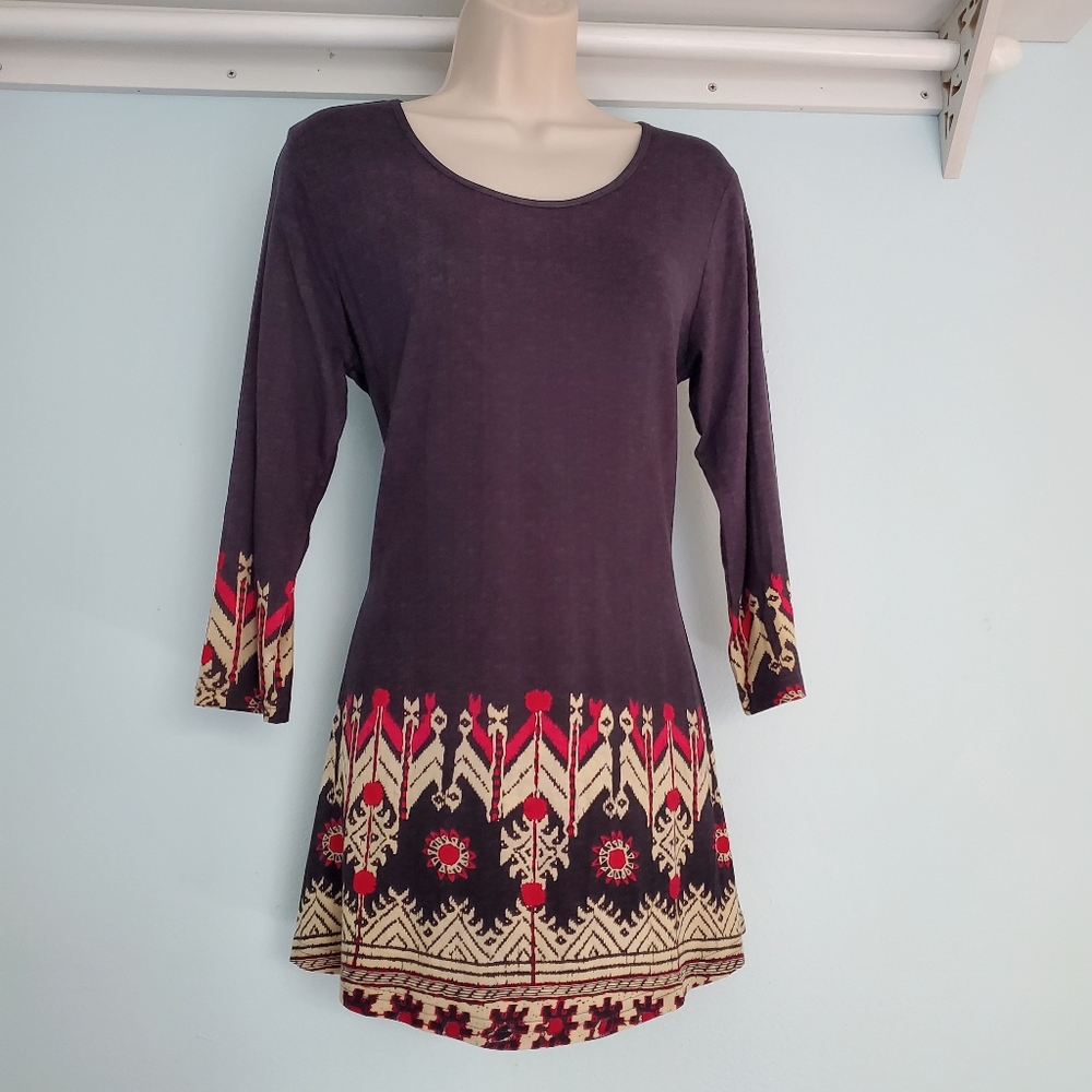 NWOT Parsley & Sage Brown Border print Tunic - Sz S